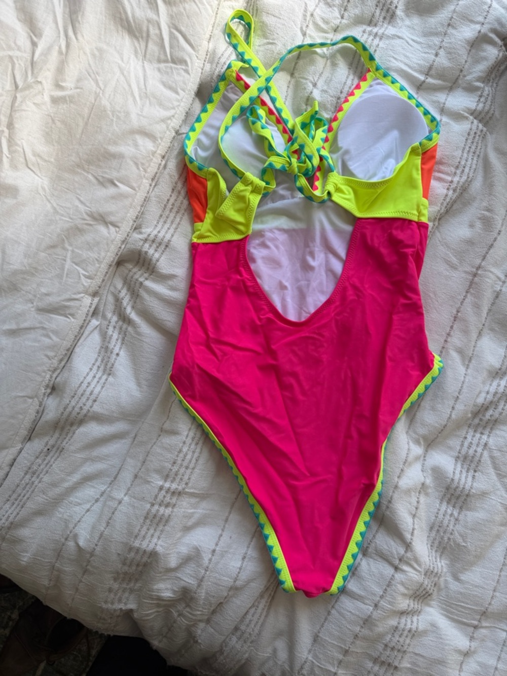 Neon Colorblock One-Piece Swimsuit - Pink/Orange - Picture 2 of 5